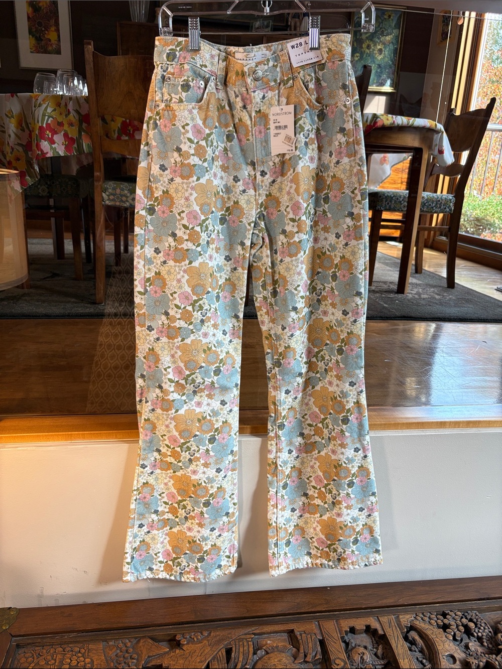 Topshop Pastel Floral Wide-Leg Jeans in Blue, Pink & Cream